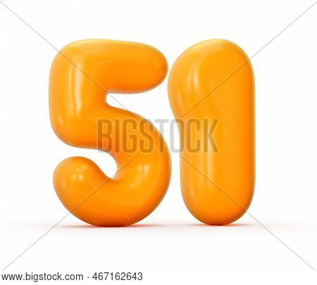 Glossy Orange Jelly Number 51 Or Fifty One Isolated On White Background With Shadow. 3d Illustration