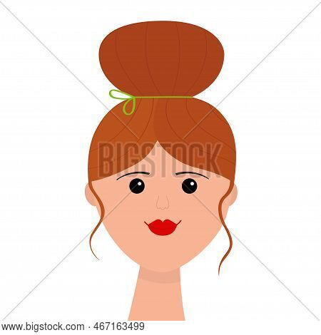 Portrait Of Woman. Stylish Bun Hairstyle. Red Hair. Young Girl Face. Beautiful Lady, Female. Front V