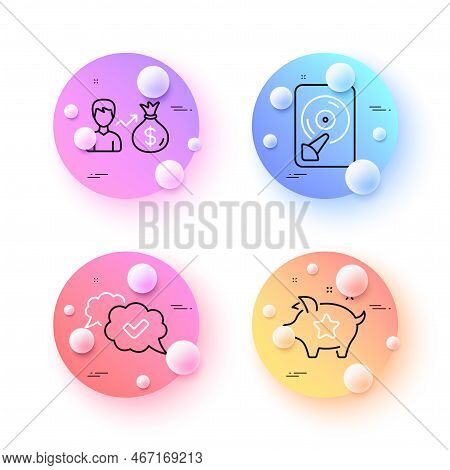 Sallary, Loyalty Points And Approved Minimal Line Icons. 3d Spheres Or Balls Buttons. Hdd Icons. For