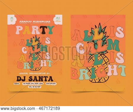 Christmas Flyers In Modern Art Deco Style. Happy New Year 2023 Celebration Party Cards With Flamingo