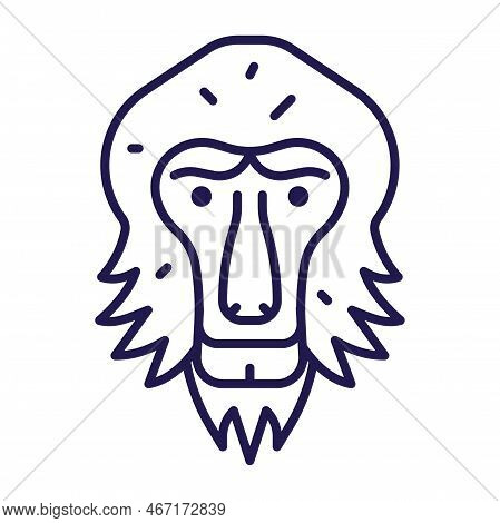 Minimalist Pavian Monkey Head Icon In Line Art
