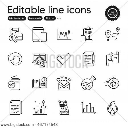 Set Of Education Outline Icons. Contains Icons As Chemistry Lab, Love Mail And Development Plan Elem