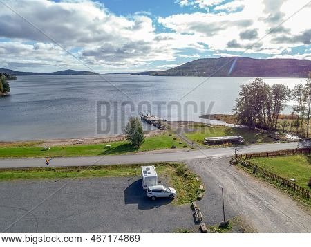 Aerial View Of Mountain And The Sea At Skuleberget Campsite Caravan Camping In Hoga Kusten Sweden
