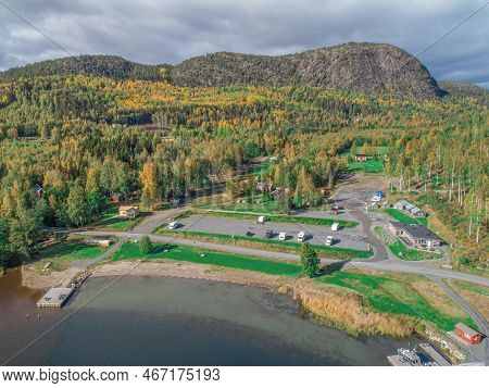Aerial View Of Mountain And The Sea At Skuleberget Campsite Caravan Camping In Hoga Kusten Sweden