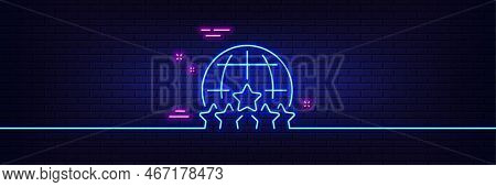 Neon Light Glow Effect. Global Business Line Icon. Outsourcing Rating Sign. Stock-market Rank Symbol
