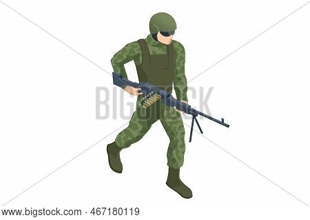 Isometric Special Forces Soldier Police, Swat Team Member. Army Soldier In Protective Combat Uniform