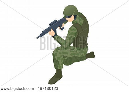 Isometric Special Forces Soldier Police, Swat Team Member. Army Soldier In Protective Combat Uniform