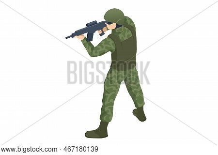 Isometric Special Forces Soldier Police, Swat Team Member. Army Soldier In Protective Combat Uniform