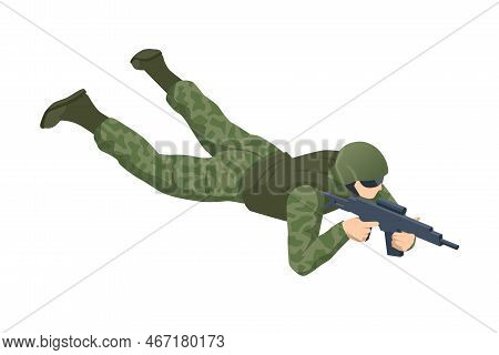 Isometric Special Forces Soldier Police, Swat Team Member. Army Soldier In Protective Combat Uniform