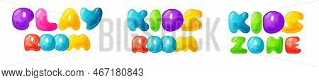 Kids Zone Vector Cartoon Banner. Colorful Letters For Childrens Playroom Decoration. Sign For Childr