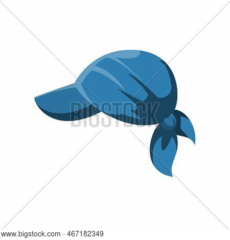 Blue Women Bandana Or Cap Cartoon Illustration. Stylish Female Hair Accessory, Ribbon, Hairband With