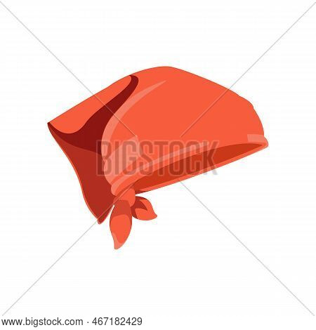 Red Women Bandana Cartoon Illustration. Stylish Female Hair Accessory, Ribbon, Hairband With Bow, Ha