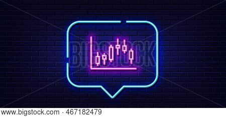 Neon Light Speech Bubble. Candlestick Chart Line Icon. Financial Graph Sign. Stock Exchange Symbol. 
