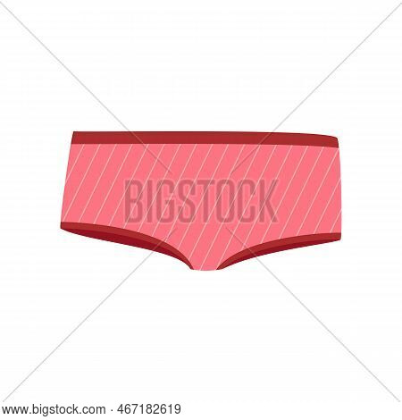 Pink Striped Women Panties Cartoon Illustration. Cartoon Drawing Of Female Cotton Or Silk Underwear,