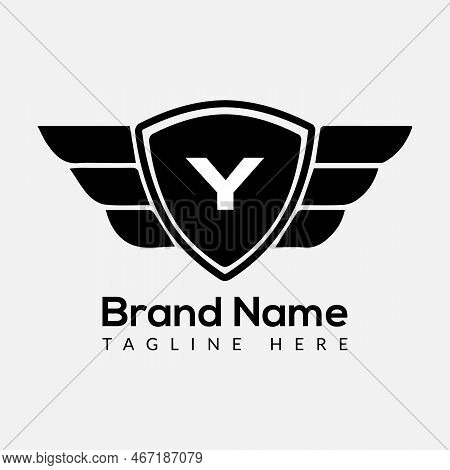 Wing Logo On Letter Y Template. Wing On Y Letter, Initial Wing Sign Concept Template