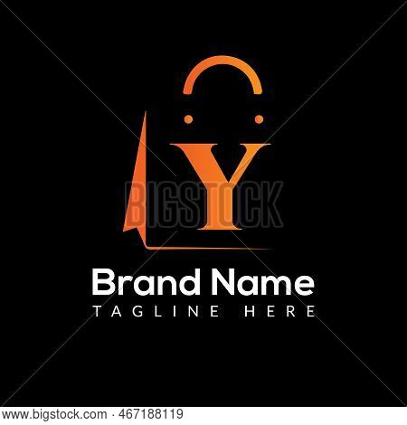 Shopping Bag Logo On Letter Y Template. Shopping Bag On Y Letter, Initial Shopping Bag Sign Concept 