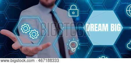 Writing Displaying Text Dream Big. Word For To Think Of Something High Value That You Want To Achiev