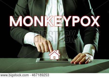 Hand Writing Sign Monkeypox. Business Concept Poxvirus Of Africa Caused By Chiefly In Wild Rodents A