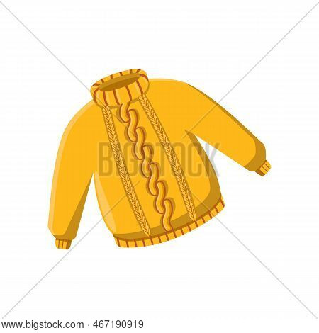 Yellow Sweater From Wool Vector Illustration. Crochet, Handmade Woolen Sweater, Jumper Or Pullover, 