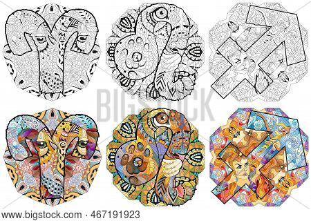Hand-painted Art Design. Hand Drawn Illustration Words Aries, Leo And Sagittarius For T-shirt And Ot