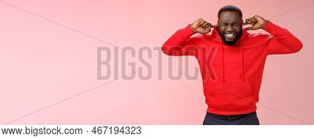 Annoyed Bothered Uncomfortable Young African-american Pressured And Stressed Bearded Guy Clench Teet