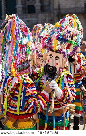 Santiago De Compostela, Spain; September, 07, 2019: Group Of People With Traditional Costume And Mas