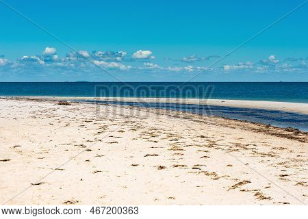 Wild Beautiful Beach On The Dzharylgach Island In The Black Sea.
