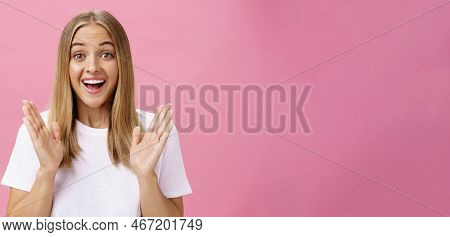 Woman Learning Awesome Great News Clasping Hands In Joy And Excitement Rejoicing Feeling Hapyp For F