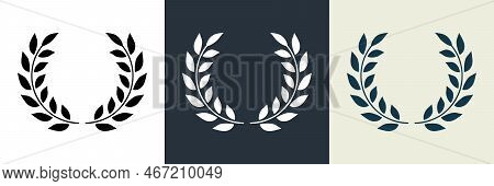 Chaplet Award Silhouette Icon. Leaf Twig Winner Success Emblem Pictogram. Round Laurel Wreath Reward