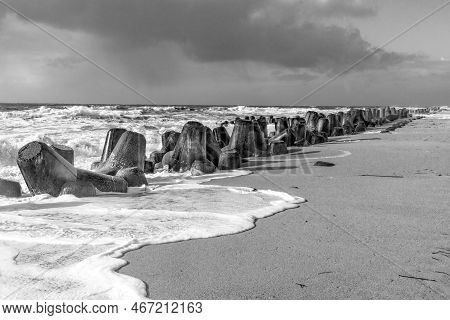 Wind Breaker At The Coast In Sylt In Bad Weather Storm, Hoernum