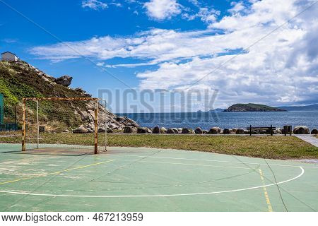 Football Field At Porto De Bares, A Picturesque Beach Fishing Village In Galicia Spain, Europe