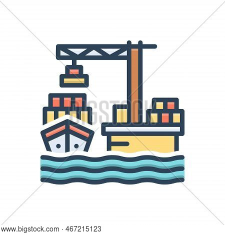 Color Illustration Icon For Ports Seaport Harbor Wharf Boatyard Dockage Docks Terminal Marine Transp