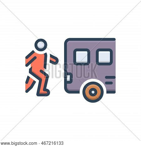 Color Illustration Icon For Latter  Hindmost Bus Behind Left Hurry Transportation Catch Passenger Ru
