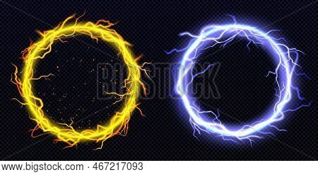 Set Of Round Lightning Frames Png Isolated On Transparent Background. Realistic Vector Illustration 