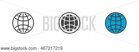 Earth Globe Different Style Icon Set. Line, Glyph And Filled Outline Colorful Version, Globe Grid Ou