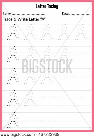 Alphabet Letter Tracing Worksheet. Writing A-z Exercise. Letter Tracing A Worksheet. Activity For Pr