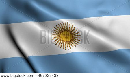 Argentina Flag, With Waving Fabric Texture. Real Satin Texture Argentina National Flag Waving In The