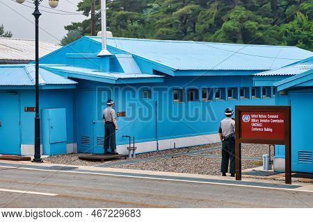 Panmunjom, South Korea - June 16 2010 : The Highly Militarized Border Between The Two Koreas And Pan