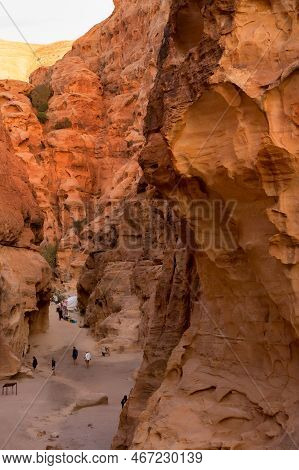 Wadi Musa, Jordan - November 2, 2022: Rocks And Road View At Little Petra, Siq Al-barid
