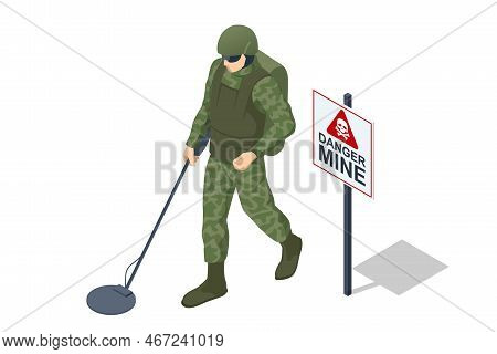 Isometric Special Forces Soldier Police, Swat Team Member. Isometric Soldiers Mine. Military Landmin