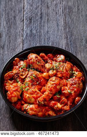 Chicken Chasseur, Hunter Chicken, Poulet Saute Chasseur, Chicken Stew With Mushrooms In Tomato Sauce