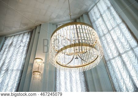 Chandelier In The Registry Office , Beautiful Hall Or Room With Mosaics On The Floor And Beautiful L