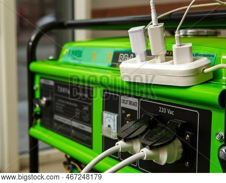 Electric Plug With Wires On The Generator. Special Electrical Plugs For The Output Of The Received E