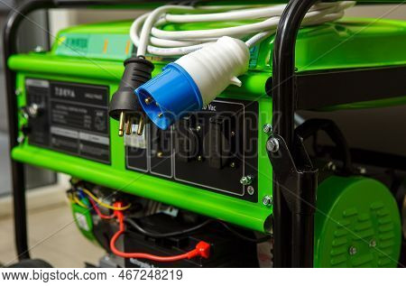 Electric Plug With Wires On The Generator. Special Electrical Plugs For The Output Of The Received E