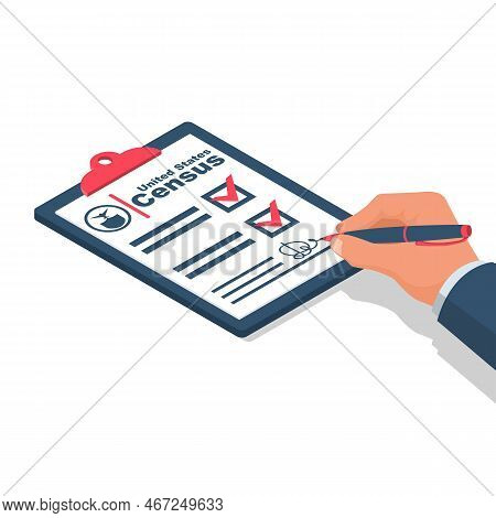 Census Concept. Process Of Collecting And Analyzing Population Demographic Data. Government Worker M