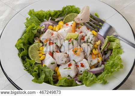 Detail Of Ceviche, Typical Fish-based Dish Of Peruvian Cuisine.