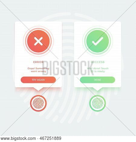 Pop-ups Touch Id Access For Unlock Application. Scanning Fingerprint. Error And Success Messages Wit