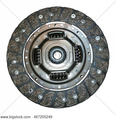 New Driven Clutch Disc Of A Passenger Car On A White Isolated Background