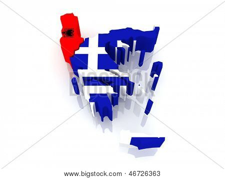 Mappa dell'Albania e della Grecia. 3D