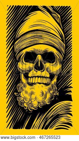 Vector Angry Santa Claus Skull Zombie Mascot Illustrations. Santa Claus In The Style Lino Print